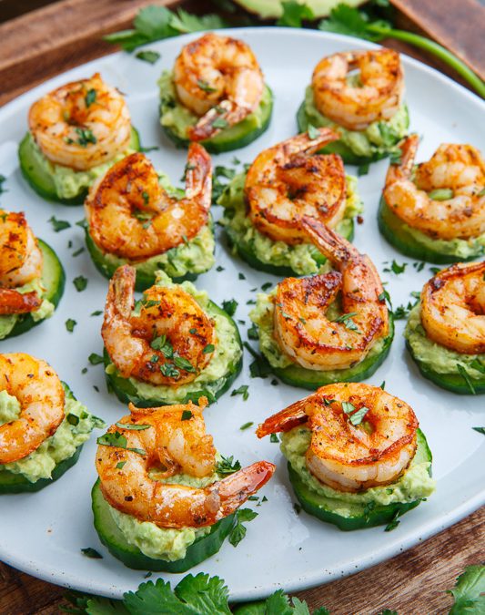 Cucumber Slices with Avocado and Shrimp